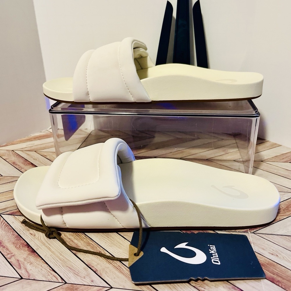 OluKai Sunbeam Slide Womens 8 Off White Comfort Sandal Beach Padded Arch Support